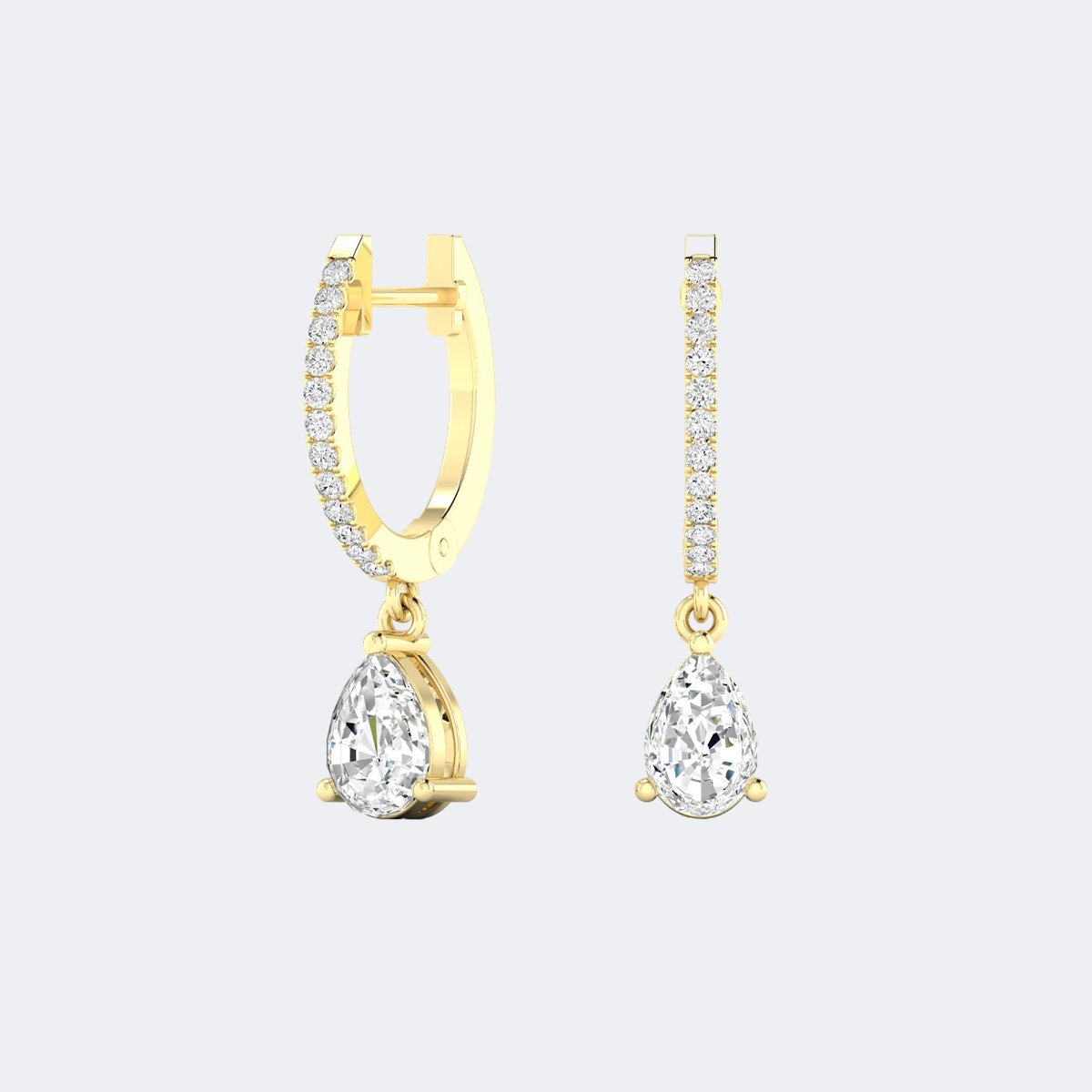 1.20CTW, Pear/Round, Prong/Shared Prong, Huggie Drop /Linear Earrings