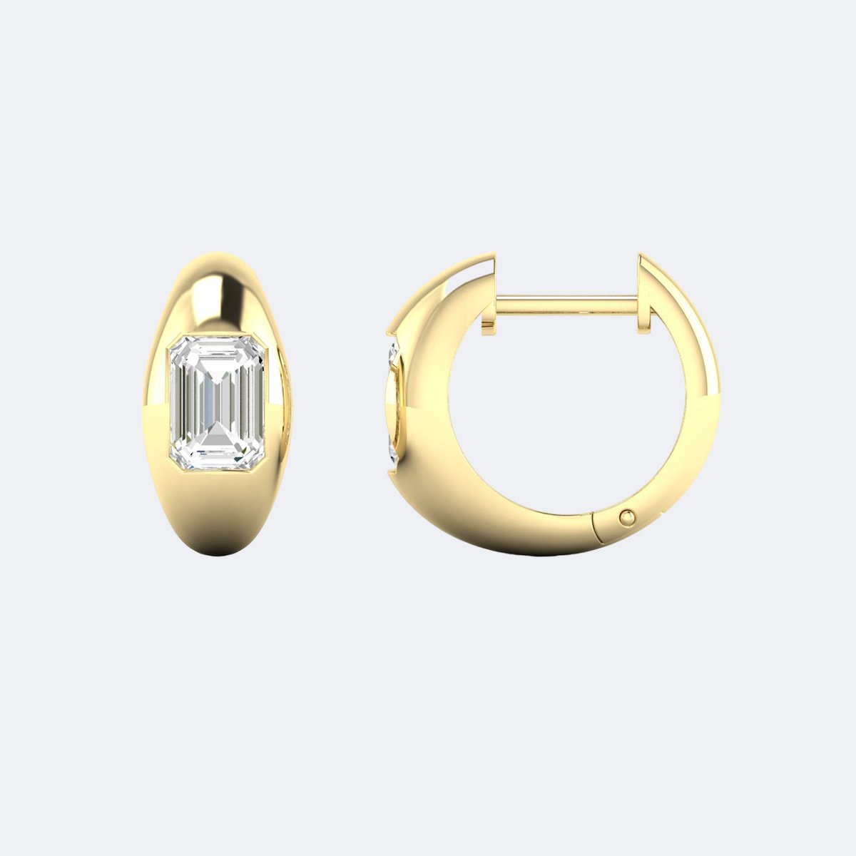 1.00CTW Emerald Cut Flush Set Wide Huggie Hoop Earrings