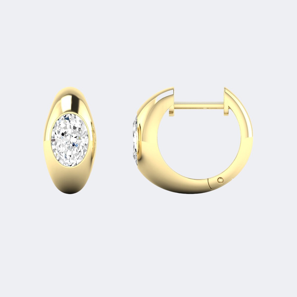 1.00CTW Oval Cut Flush Set Wide Huggie Hoop Earrings