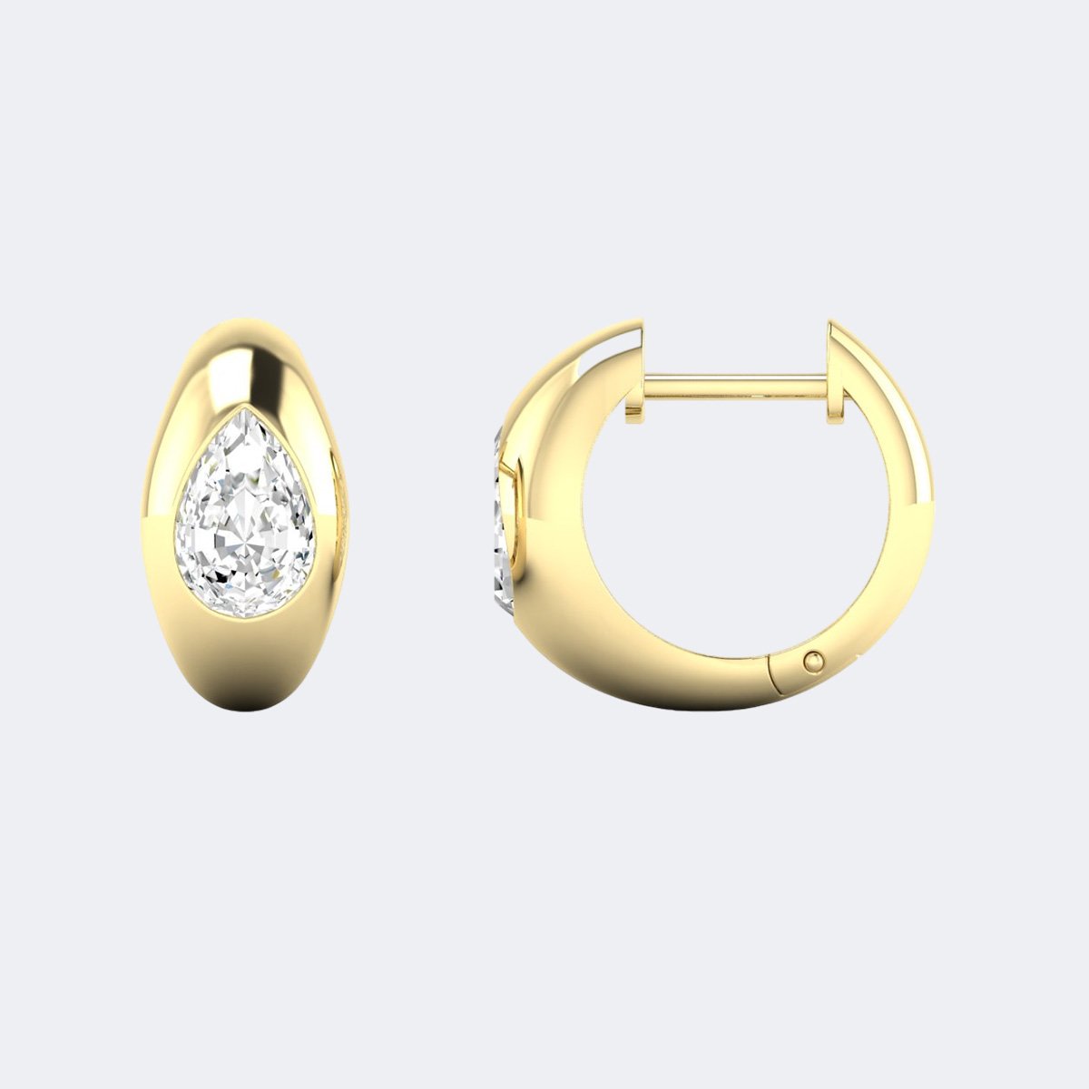 1.00CTW Pear Cut Flush Set Wide Huggie Hoop Earrings