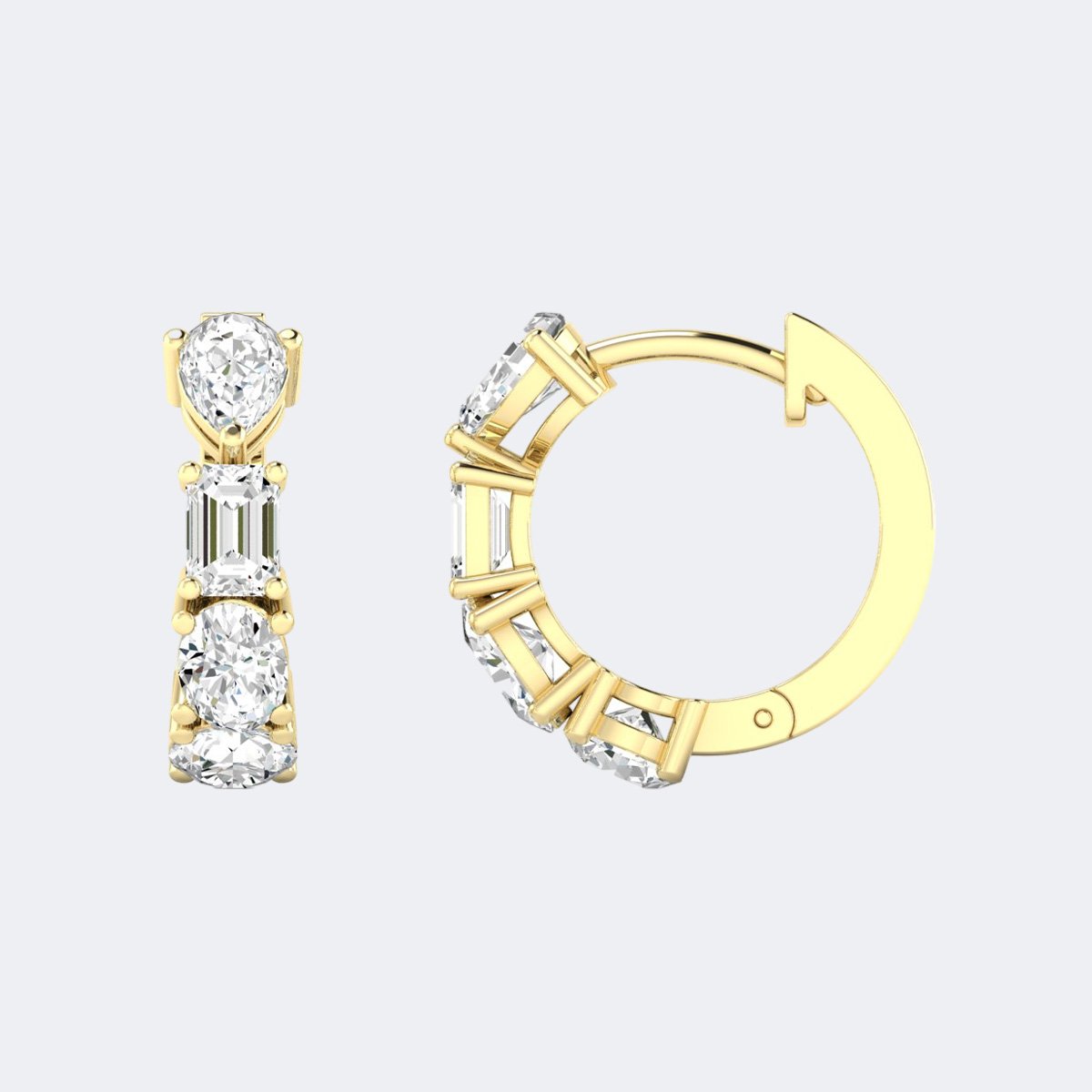 2.15CTW Mixed Shape Prong Set  Huggie Hoop Earrings