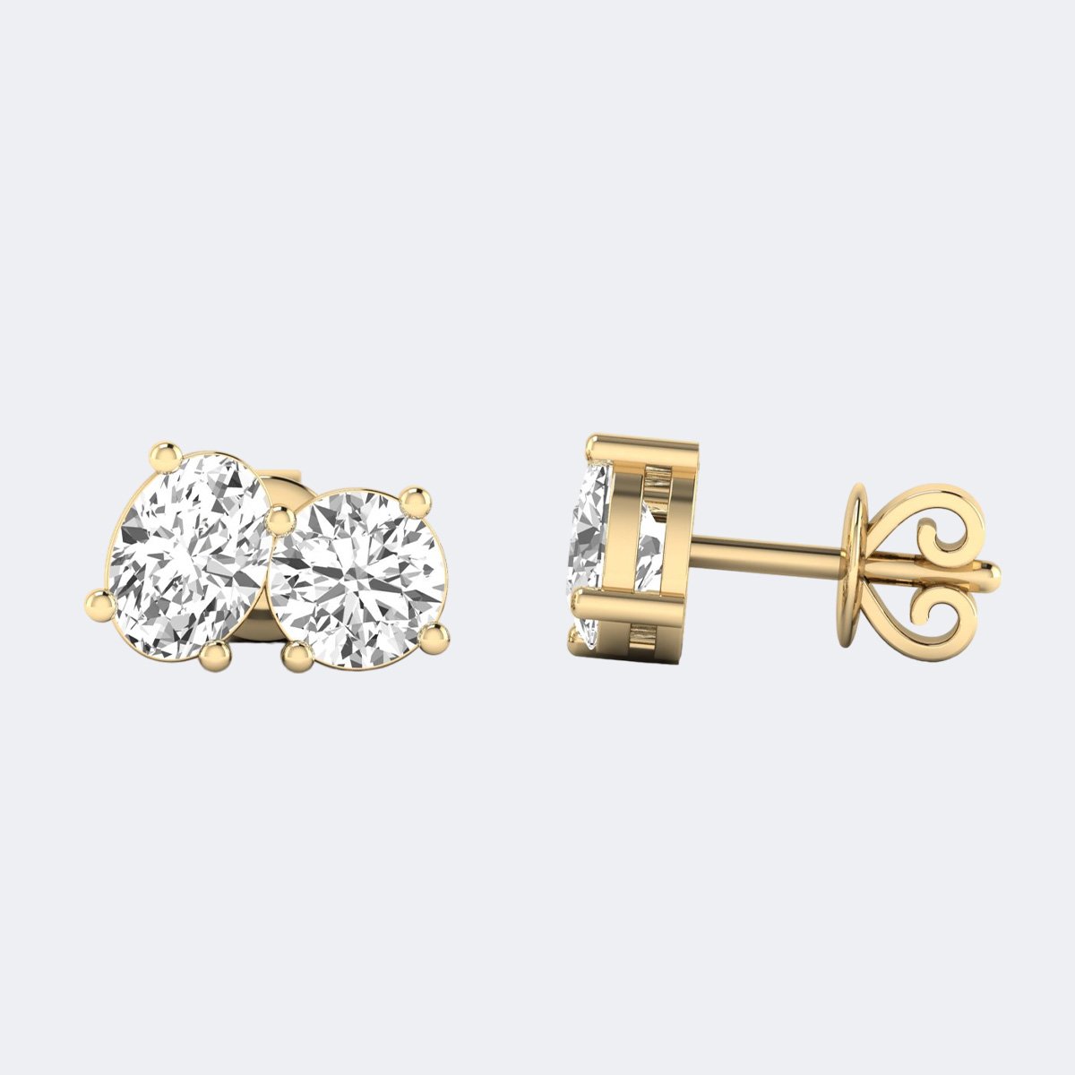 2.00CTW Oval-Round Prong Toi et Moi Stud