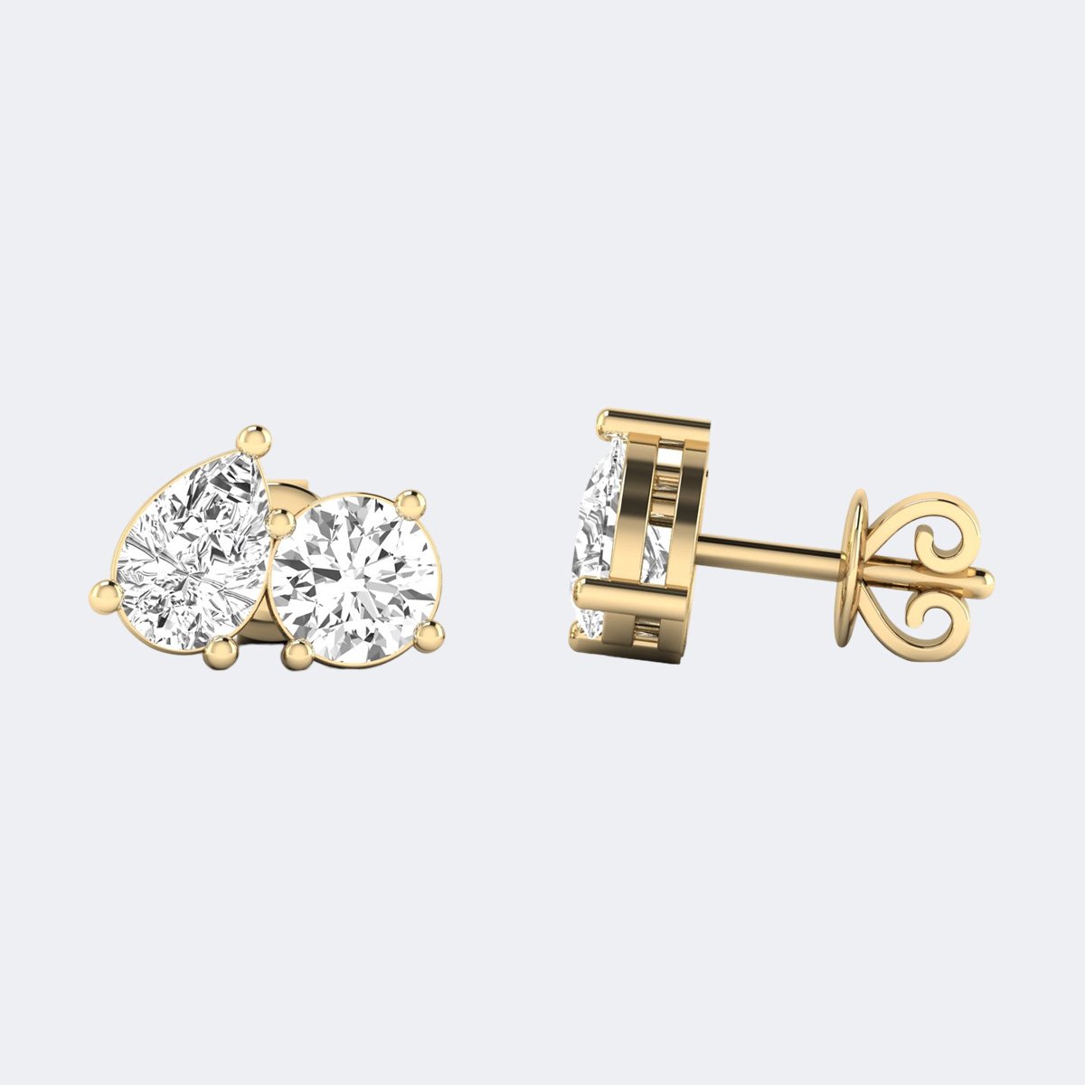 2.00CTW Pear-Round Prong Toi et Moi Stud