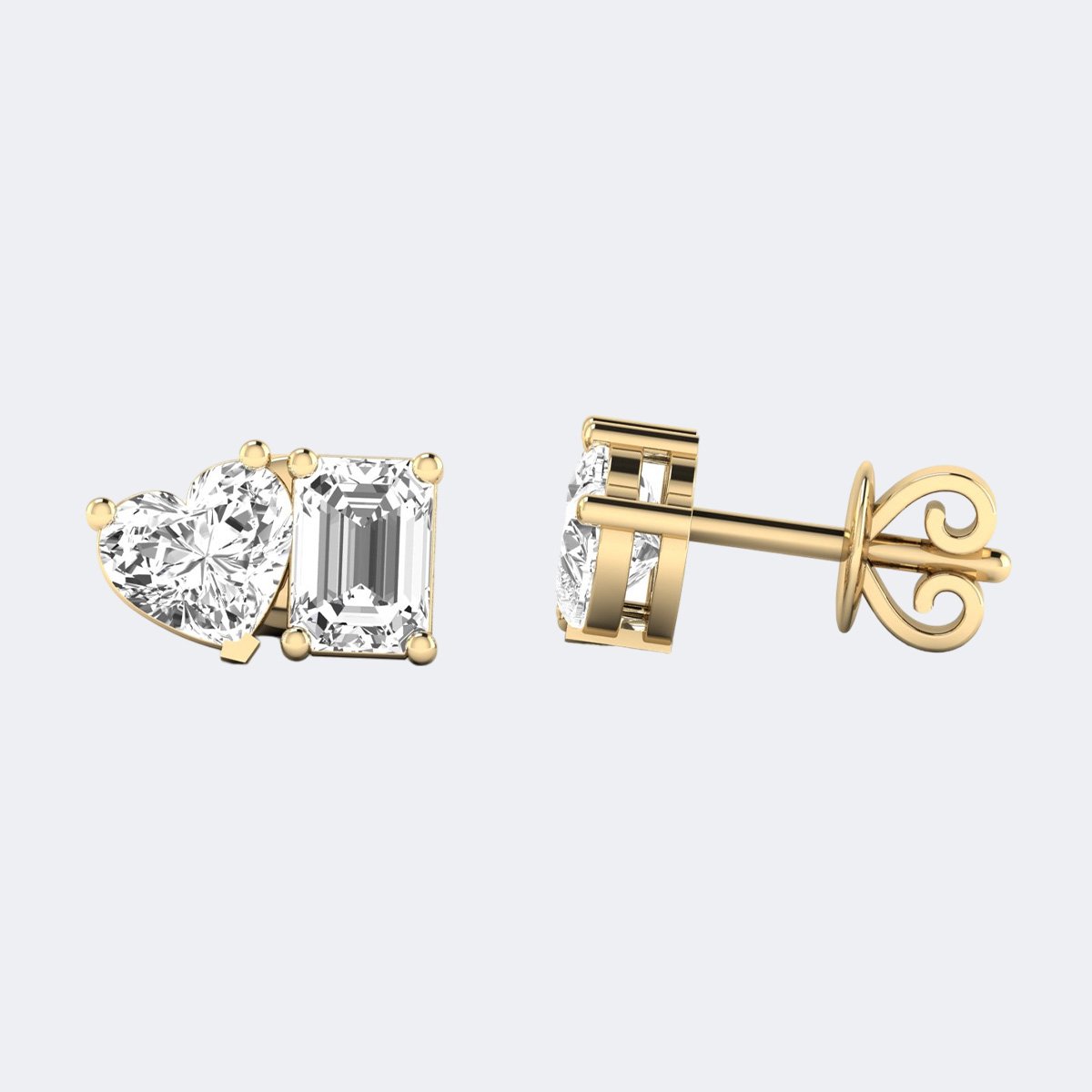 3.00CTW Heart-Emerald Prong Toi et Moi Stud