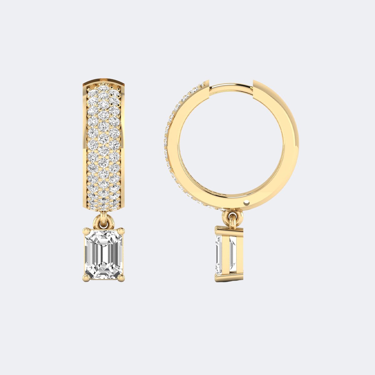 1.50CTW, Round&Emerald, Prong/Pav?, Pav? Huggie Drop / Linear Earrings