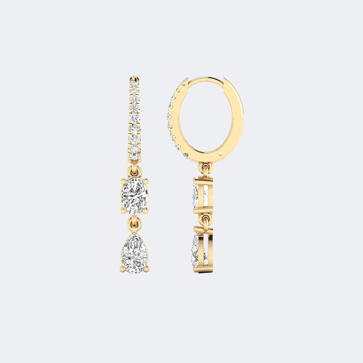 1.40CTW, Round/Pear And Ovel Prong/Pav?, Huggie Drop / Linear Earrings