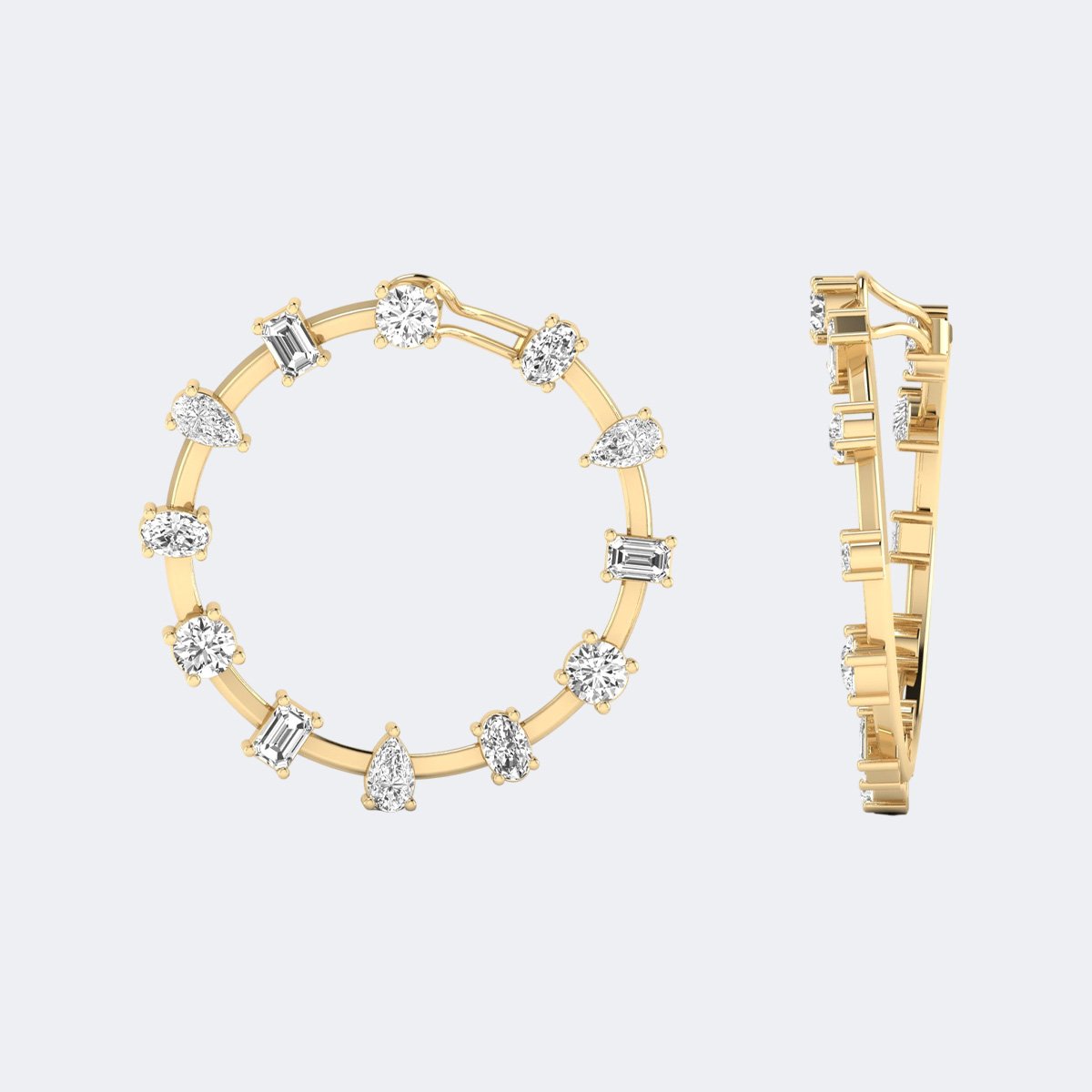 0.70 CTW Mixed Shape Prong Set Open Circle Hoop Earrings