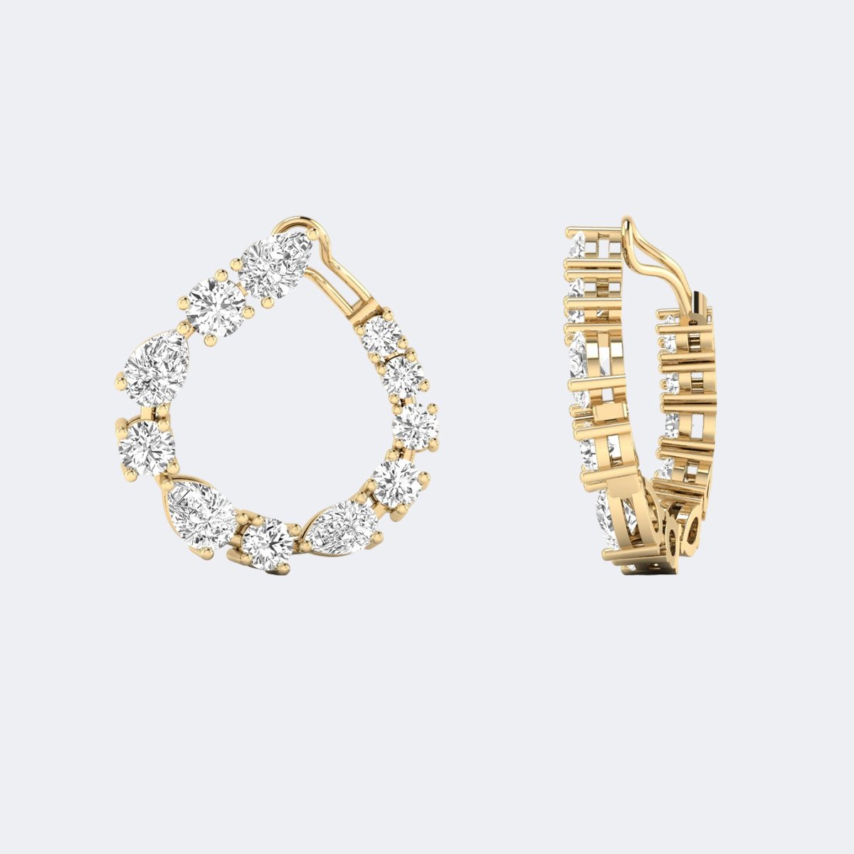 1.75CTW Mixed Shape Prong Set Teardrop Hoop Earrings