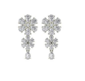 6.35 CTW, Pear Round, Prong/Claw Setting, Floral Cluster Drop / Linear Earrings