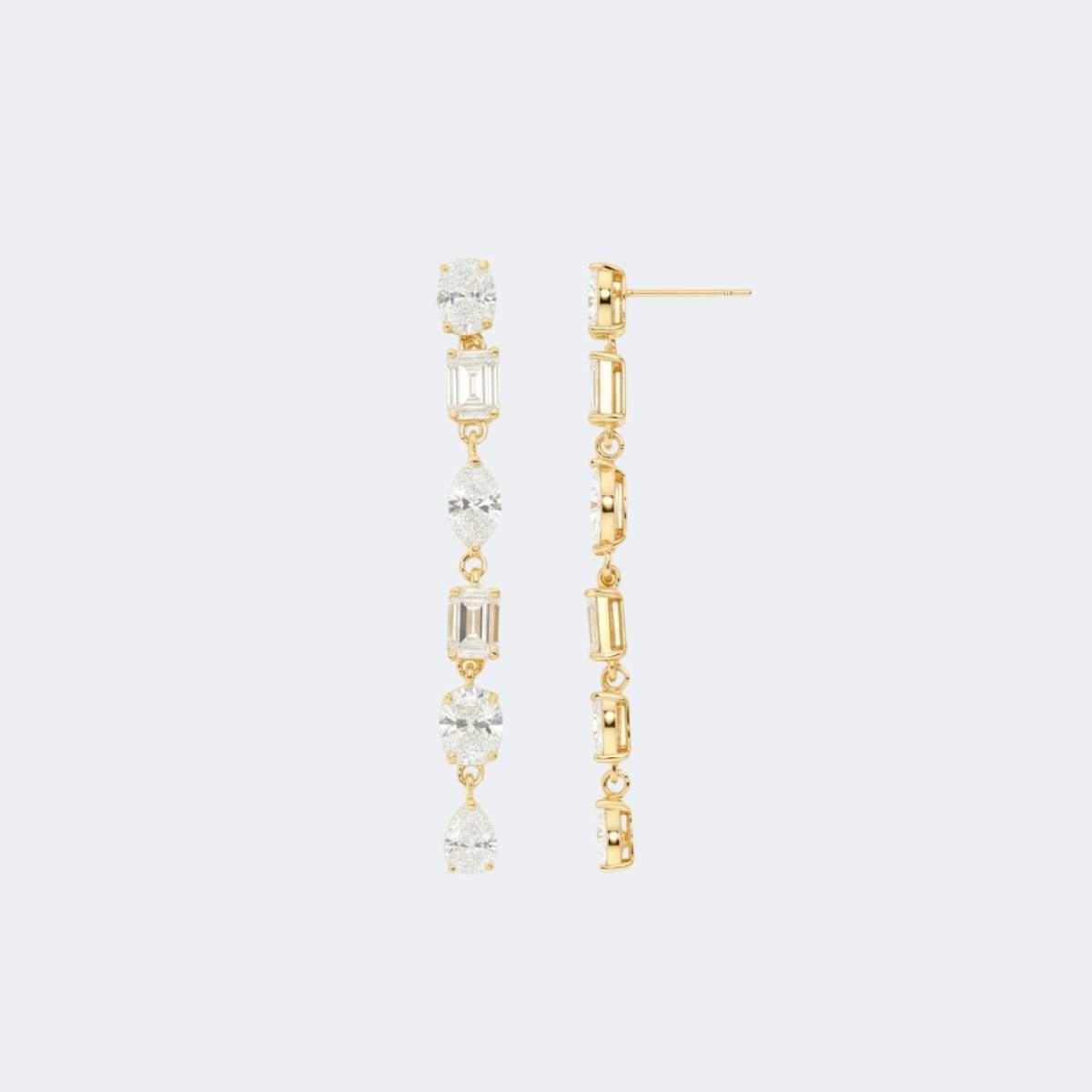 2.50CTW, Oval/Emerald Cut/Marquise/Pear, Prong/Bar, Long Linear Drop / Multi-Shape Dangle