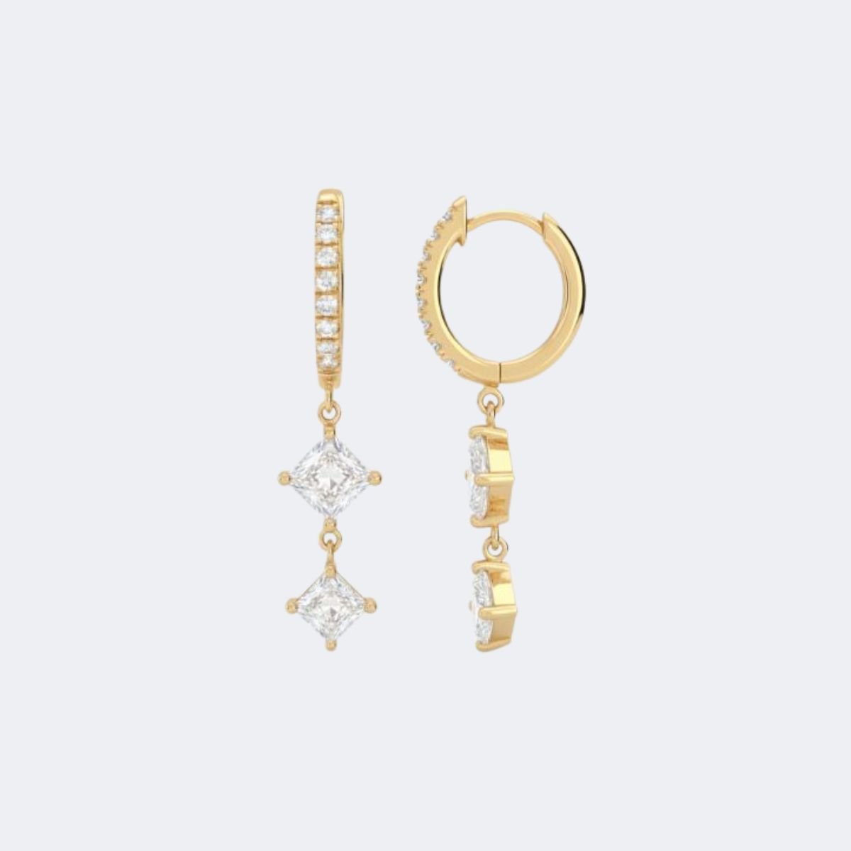 2.80CTW, Princess Cut/Round, Prong/Pav?, Hoop Drop / Dangle