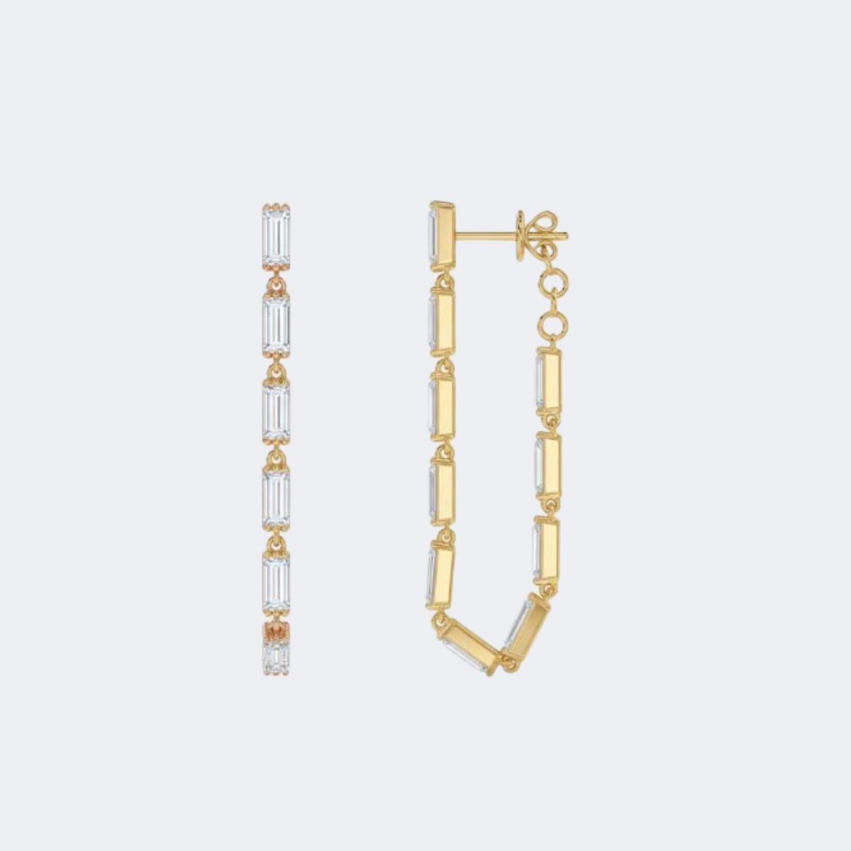 1.50 CTW Emerald Cut Line Set Linear Drop Earrings