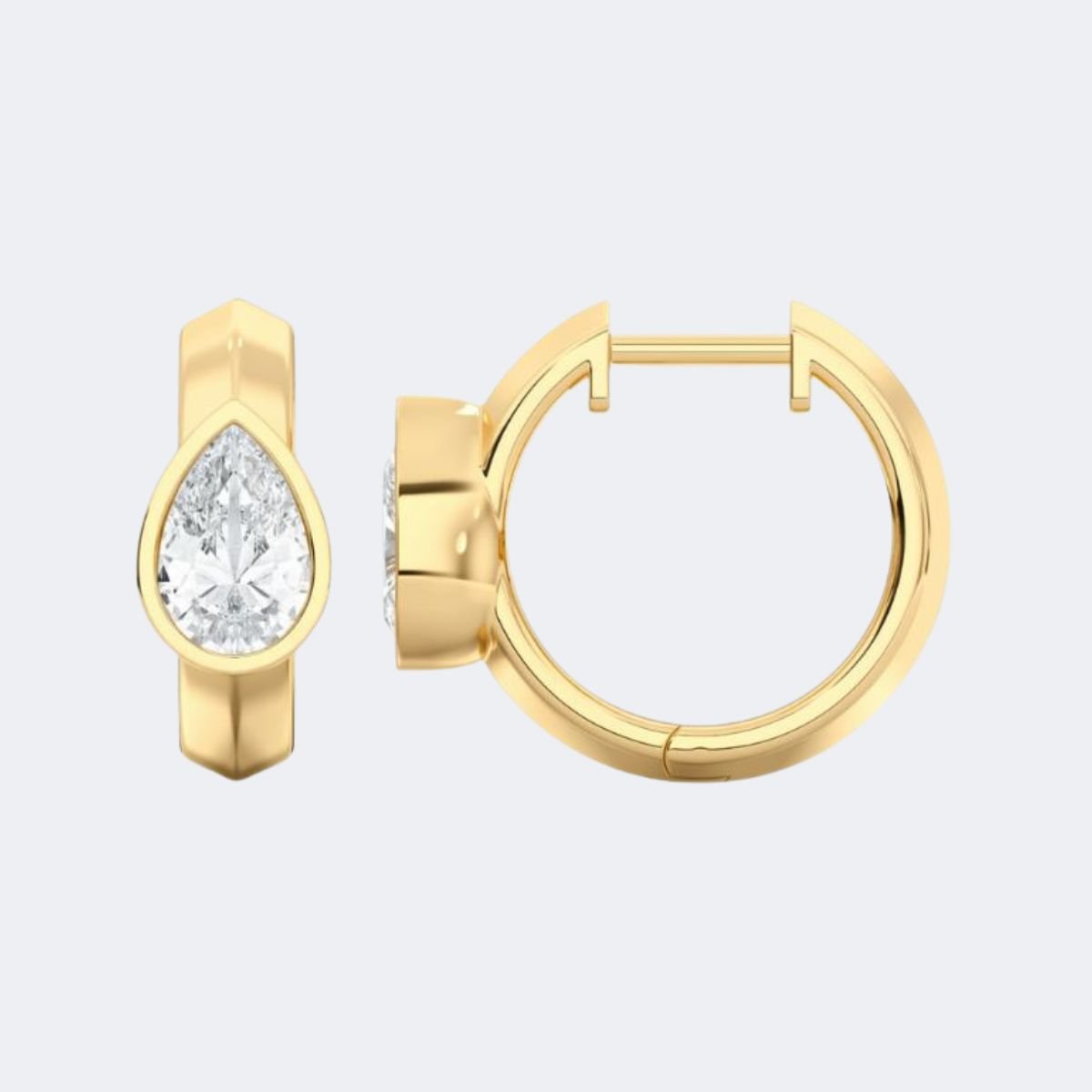 1.00 CTW Pear Cut Bezel Set Huggie Hoop Earrings