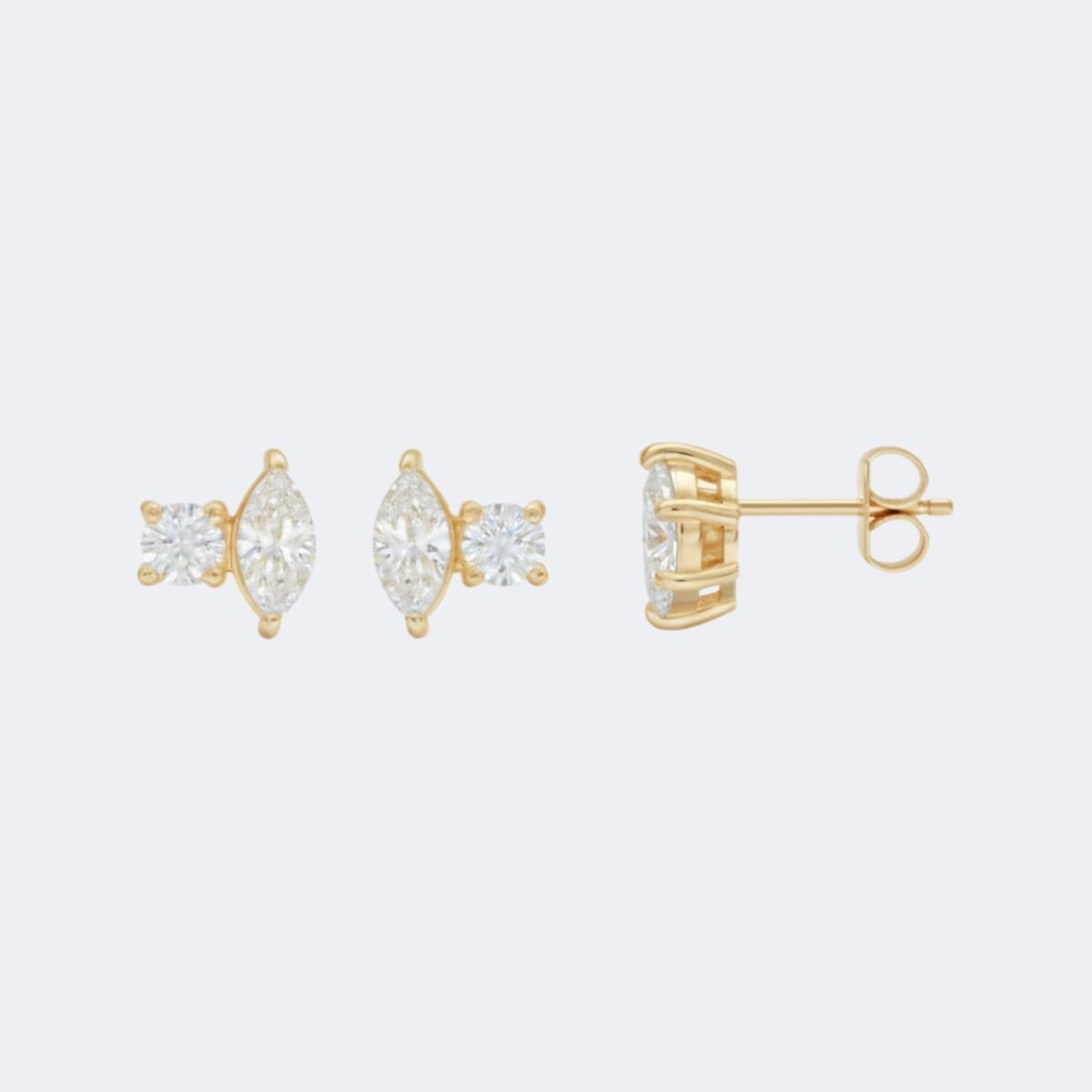 0.50CTW Marquise/Round Prong Toi et Moi Stud