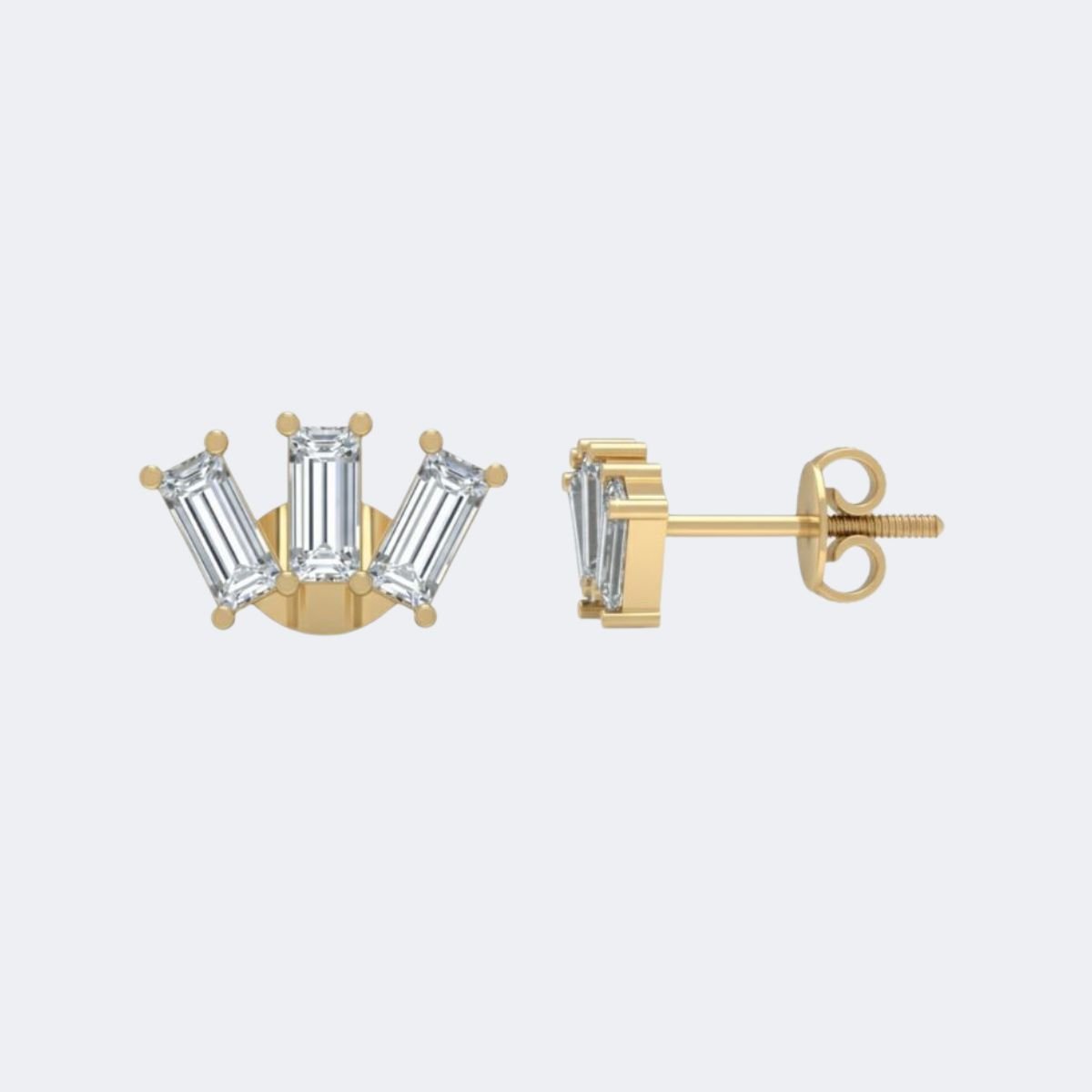 0.55CTW Three Baguette Stone Diamond Studs