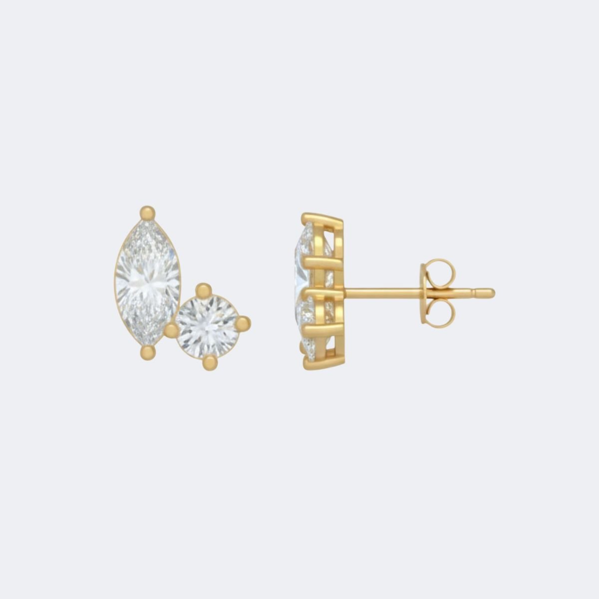 0.75CTW Marquise-Round Prong Toi et Moi Stud