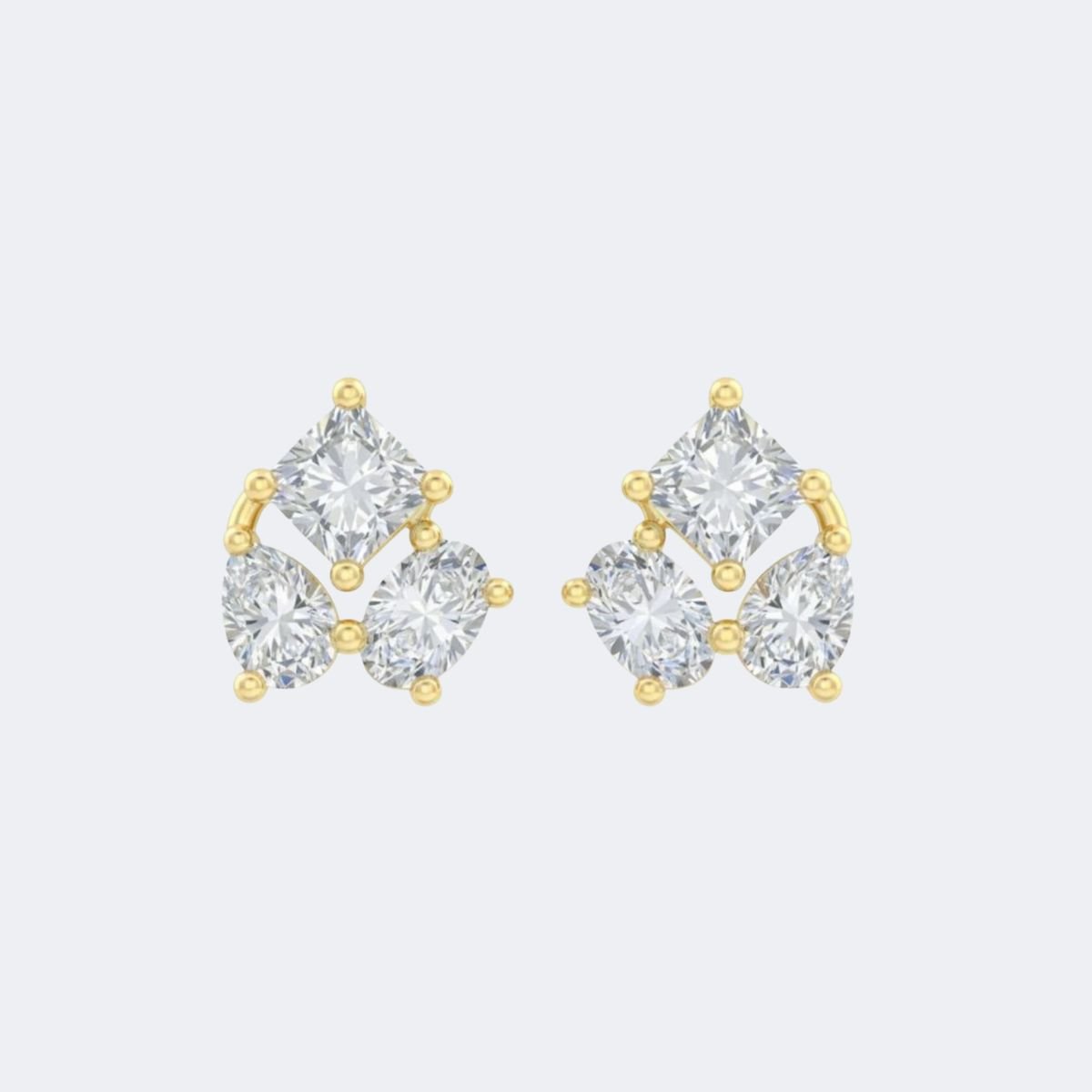 1.00CTW Princess-Pear Oval Prong Multi Three Stone Stud