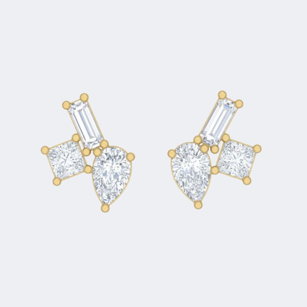 1.00CTW Baguette, Princess, Pear Shape Prong Three Stone Multi Stud