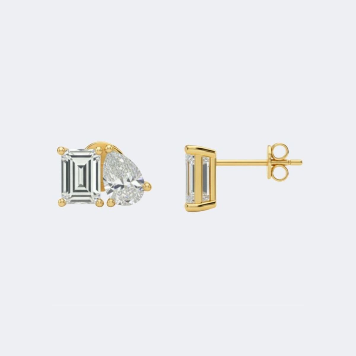 1.00CTW Emerald-Pear Prong Toi et Moi Stud