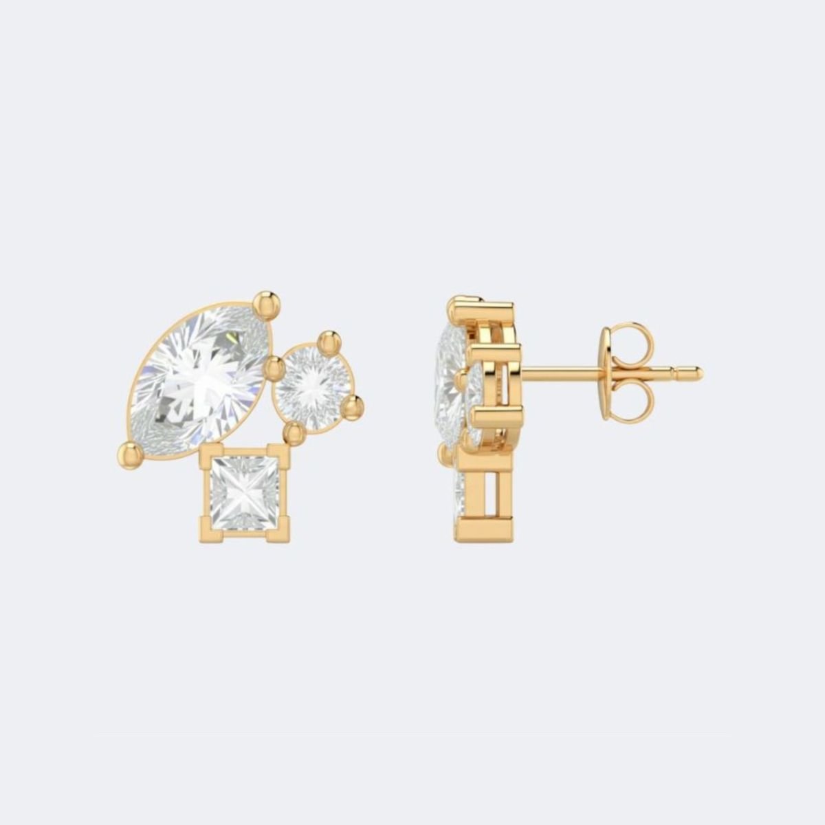 1.20CTW Marquise, Round, Princess Shape Prong Three Stone Multi Stud
