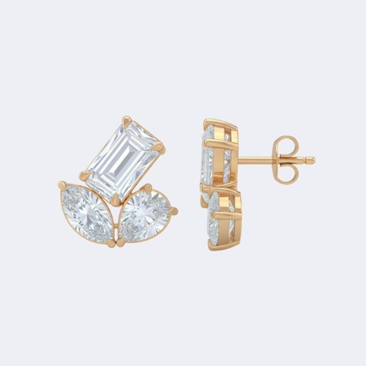 1.30CTW Emerald/Pear, Marquise Shape Prong Three Stone Multi Stud