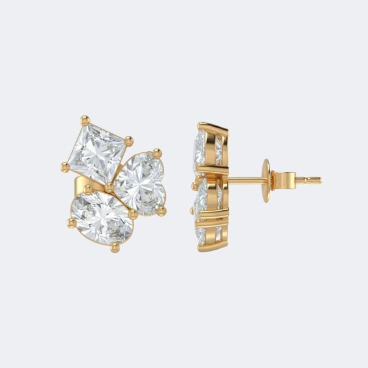 1.50CTW Oval, Princess, Heart Shape Prong Multi-Stone Three Stone Stud