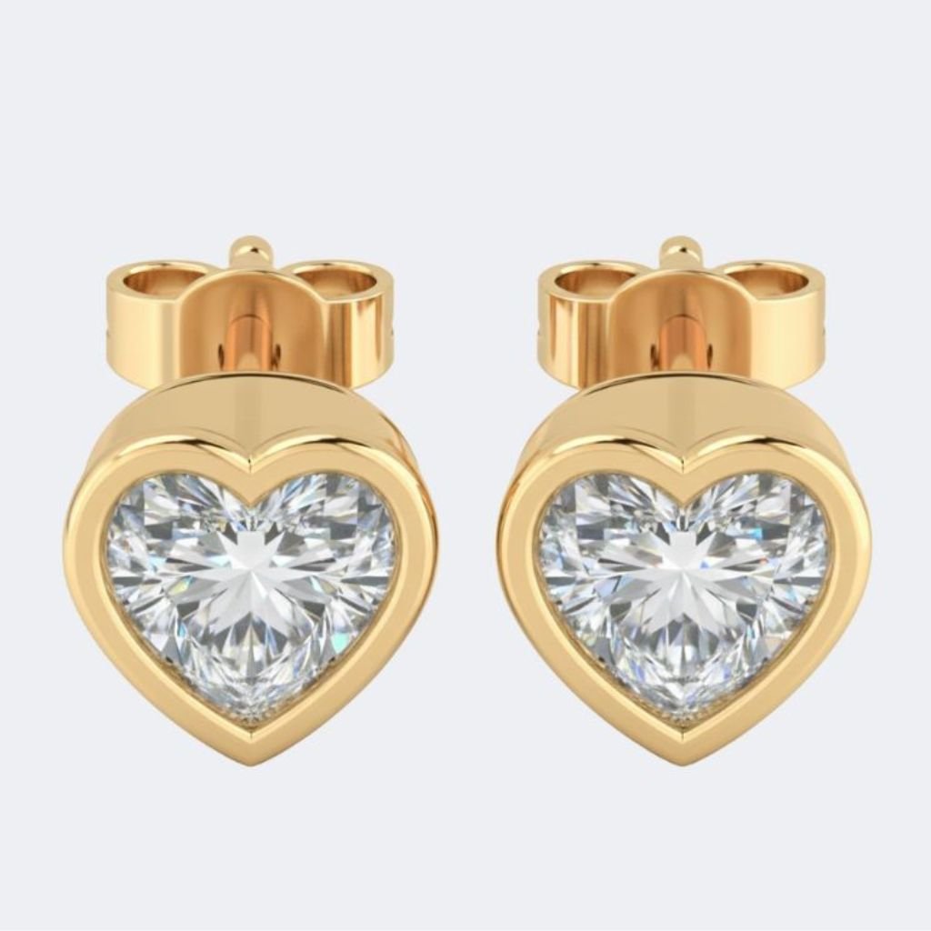 1.00CTW Heart Shape Bezel Set Diamond Studs