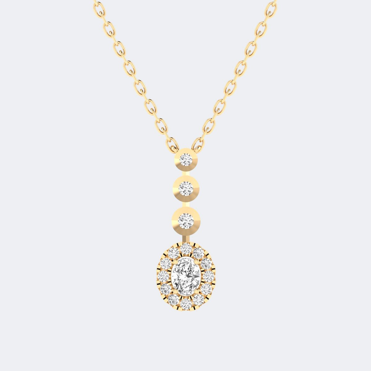 0.70CTW Round Ovel Brilliant Halo and Bezel Pendant Necklace