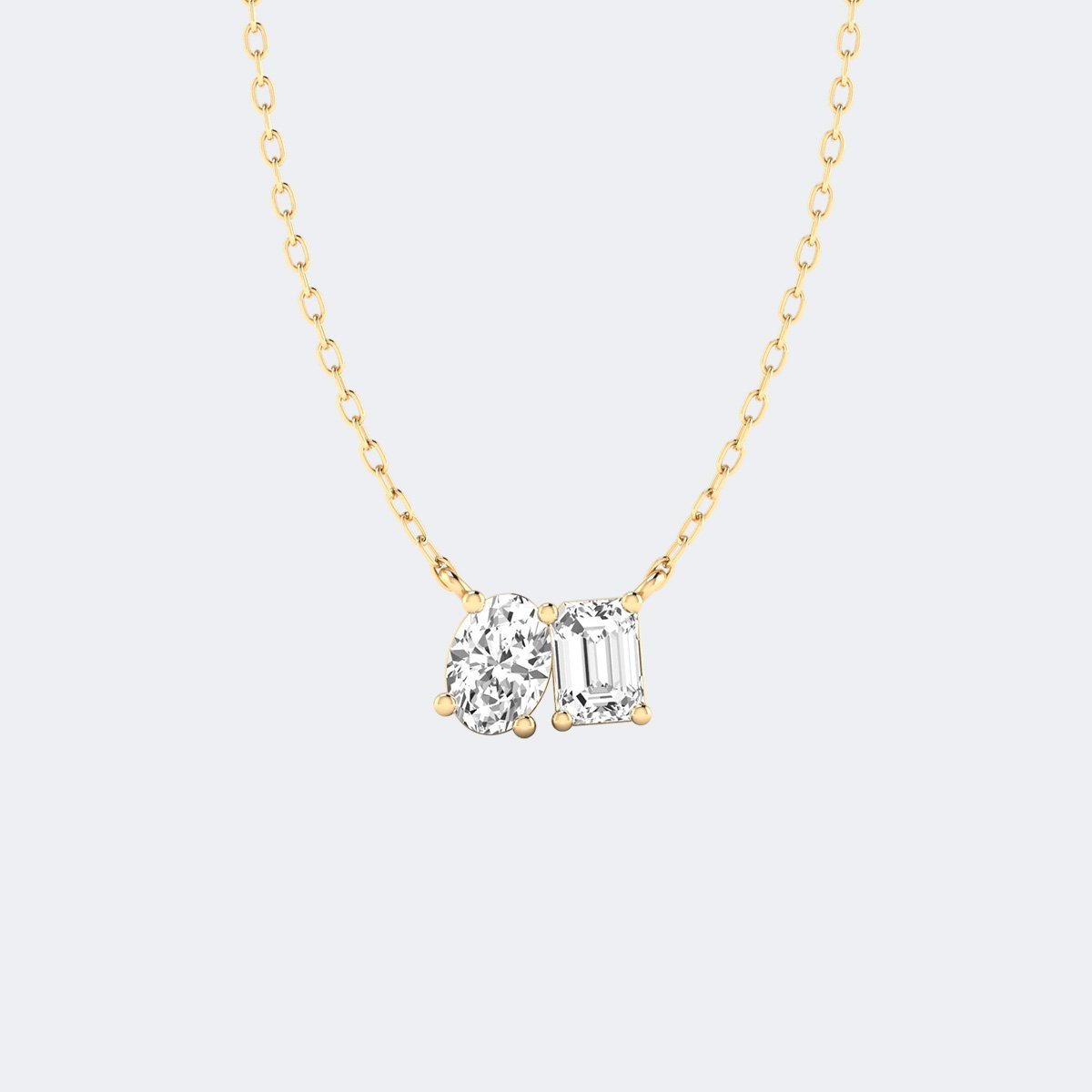 1.55CTW Ovel Emerald Prong set Toi et Moi Pendant Necklace
