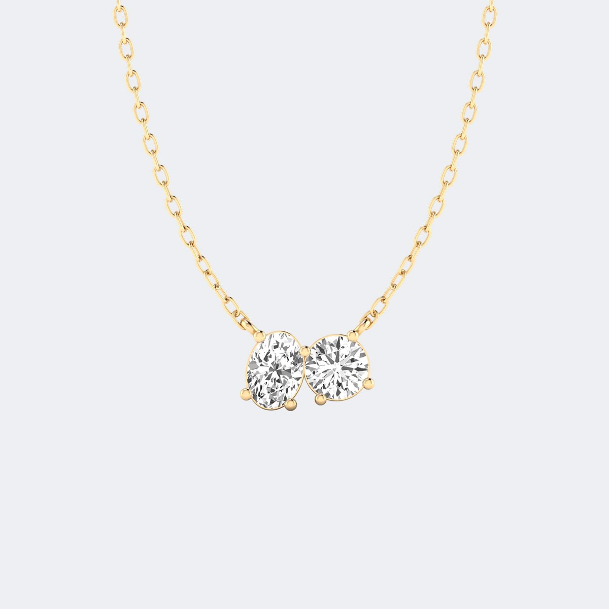 1.00CTW Round Oval Prong set Toi et Moi Pendant Necklace