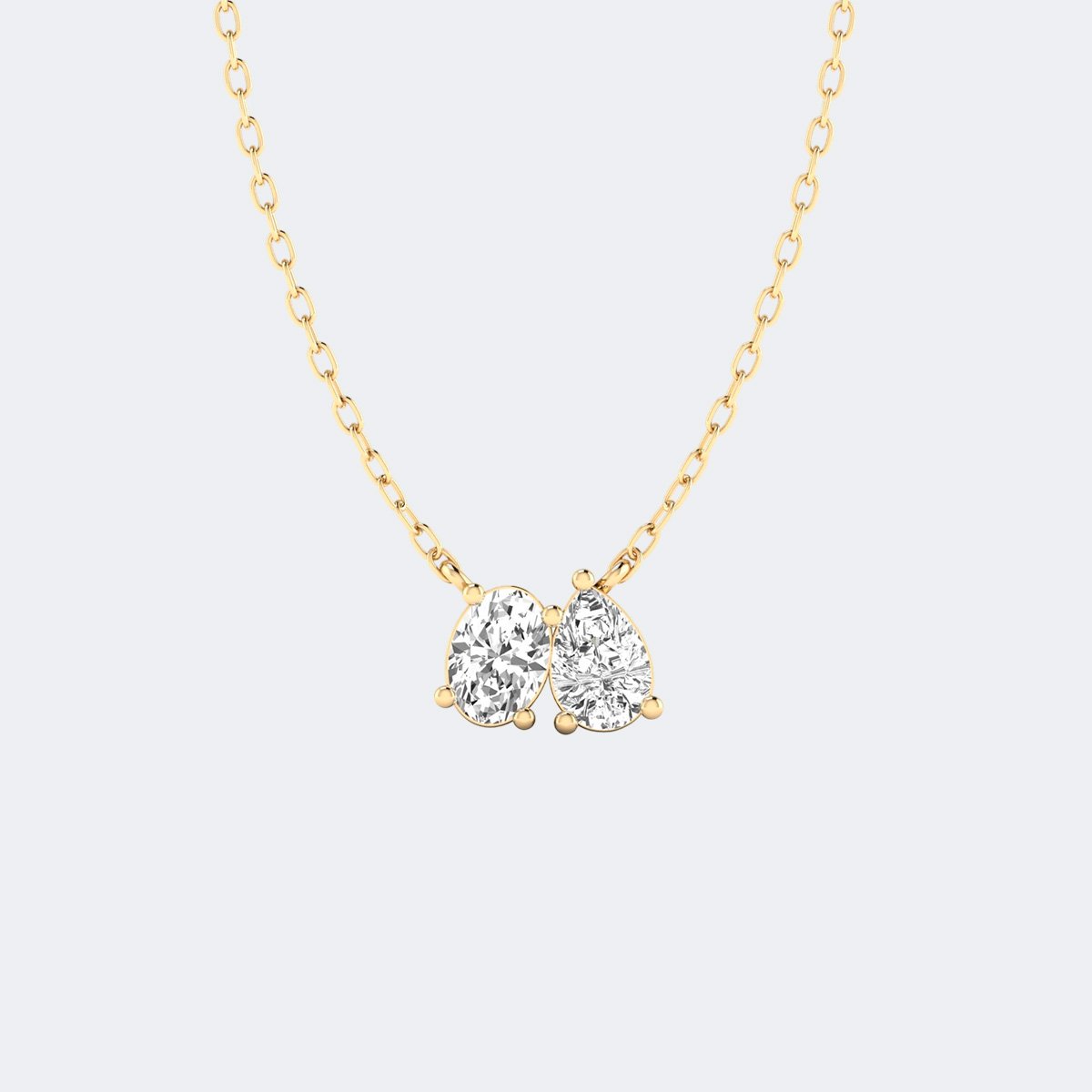 1.55CTW Oval Pear Cut Prong Set Toi et Moi Pendant Necklace