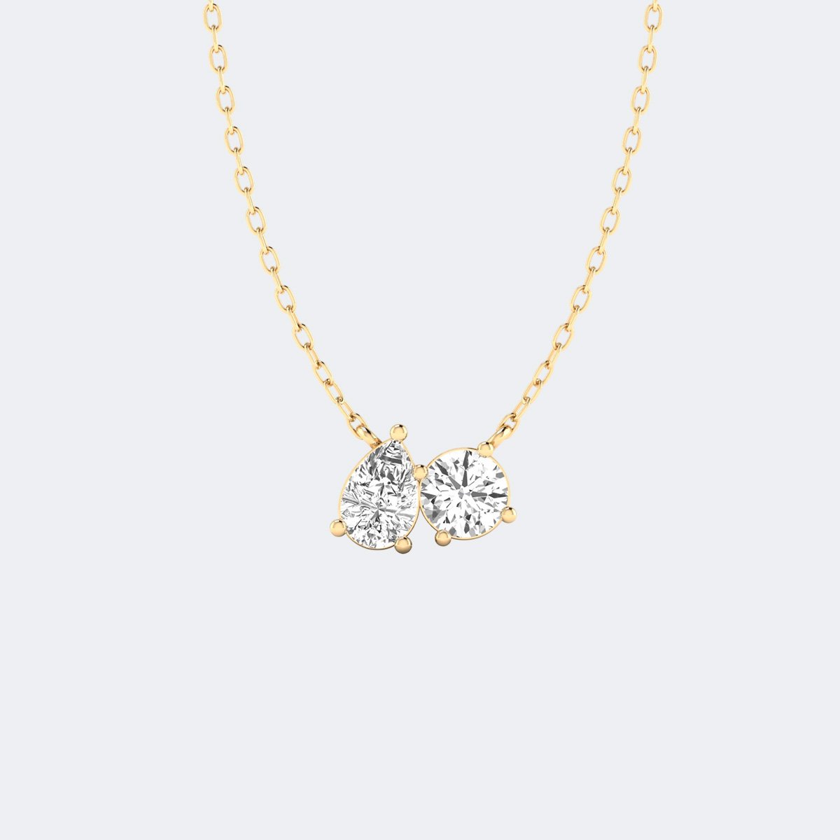 1.00CTW Pear Round Prong Set Toi et Moi Pendant Necklace