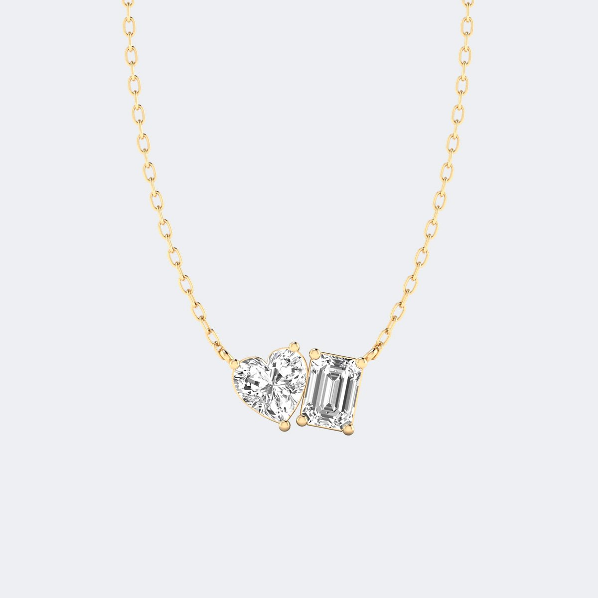 2.00CTW Heart Emerald Prong Set Toi et Moi Pendant Necklace