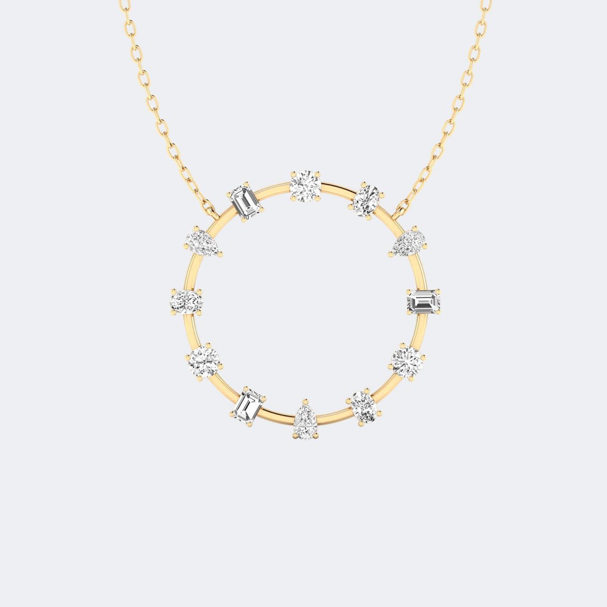1.50CTW Mixed Shape Prong Set Circle Pendant Necklace