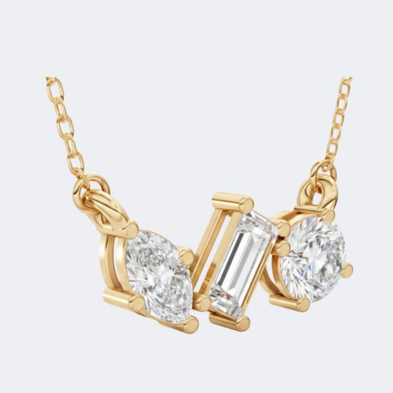 1.50CTW Marquise, Baguette & Round Pendant Necklace - trilogy pendant