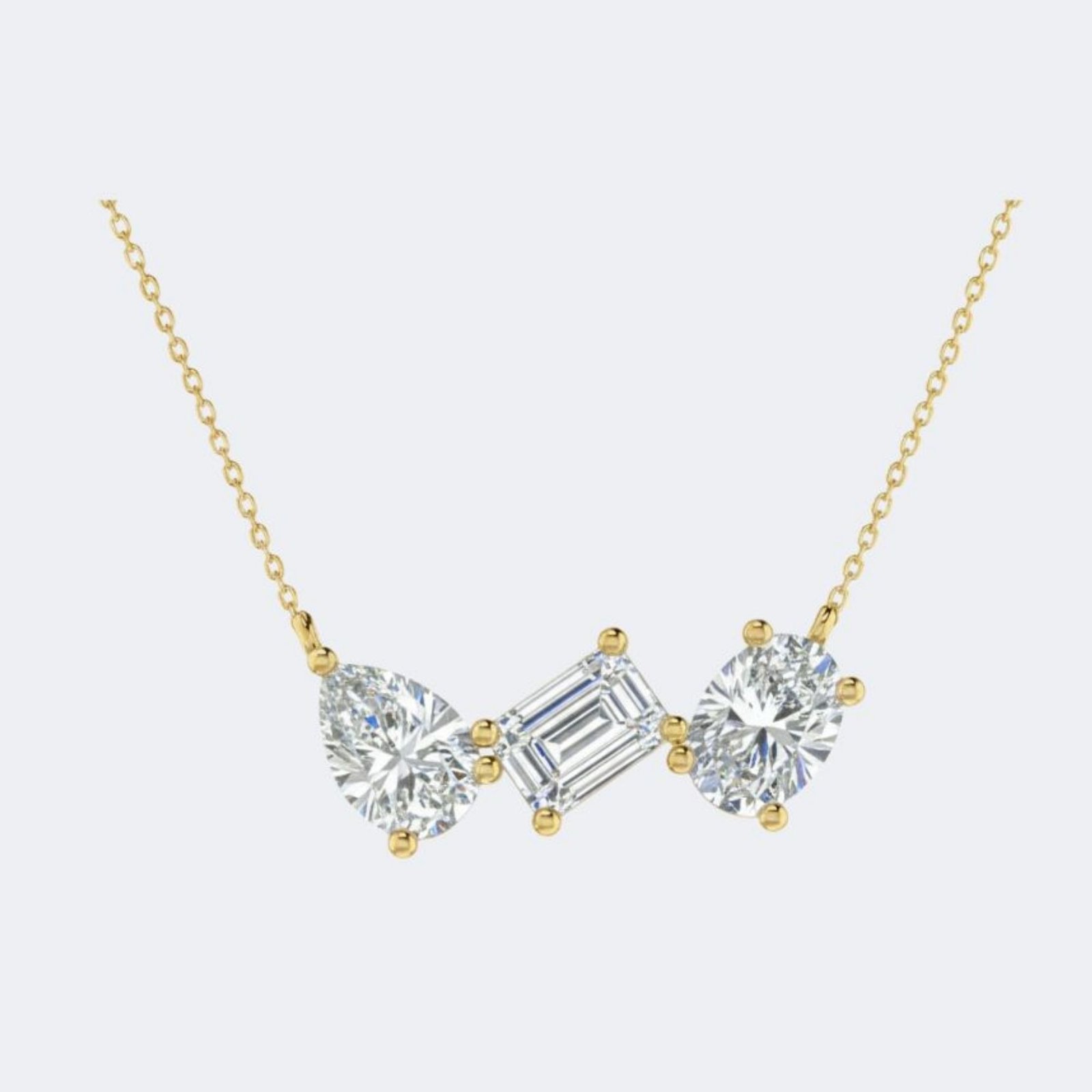 1.50CTW Pear,Emerald & Oval CutShape Pendant Necklace - - trilogy pendant