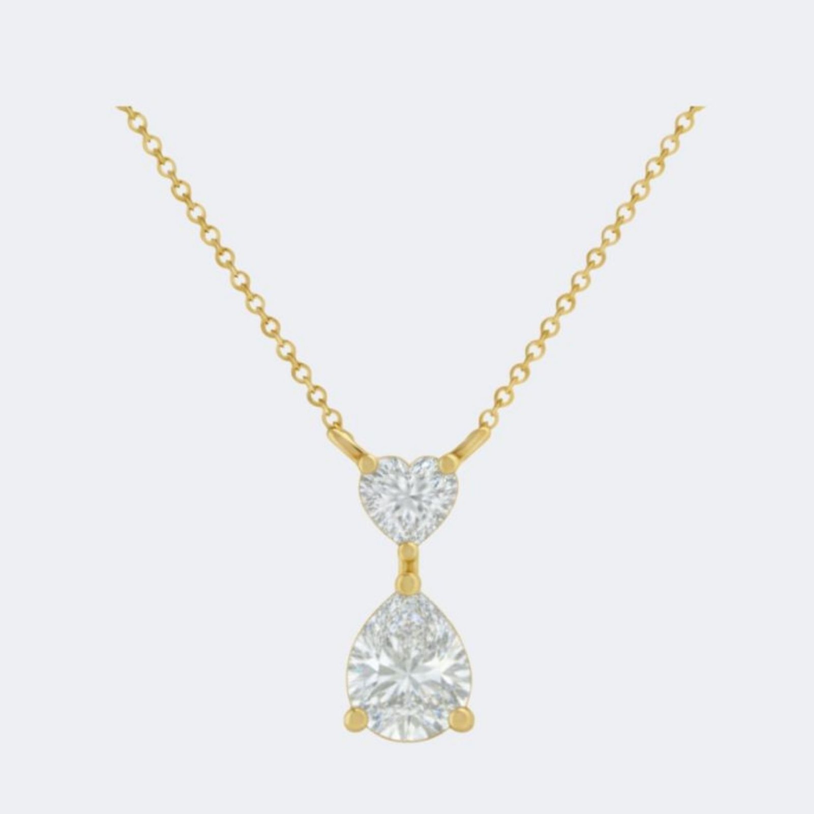 1.00CTW Heart & Pear Pendant Necklace - Duo Drop