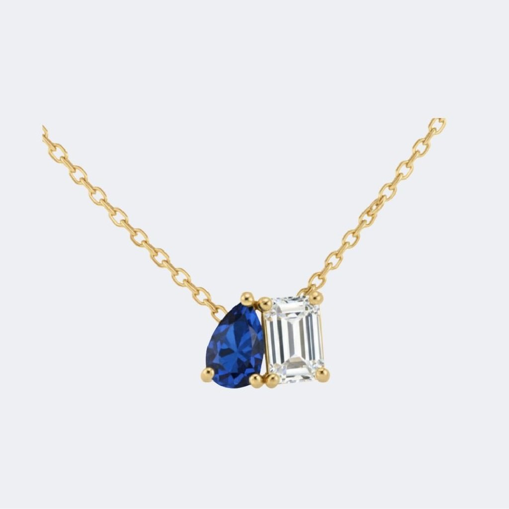 1.00CTW Pear & Emerald Pendant Necklace - Toi et Moi