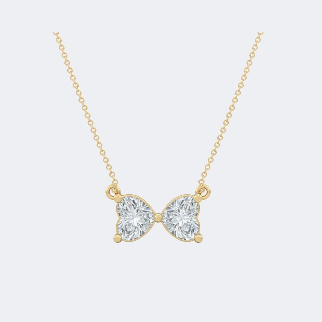 1.00CTW Heart Cut Pendant Necklace - Bow Tie Cluster