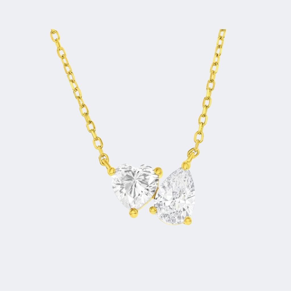 0.70CTW Heart & Pear Pendant Necklace - Toi et Moi