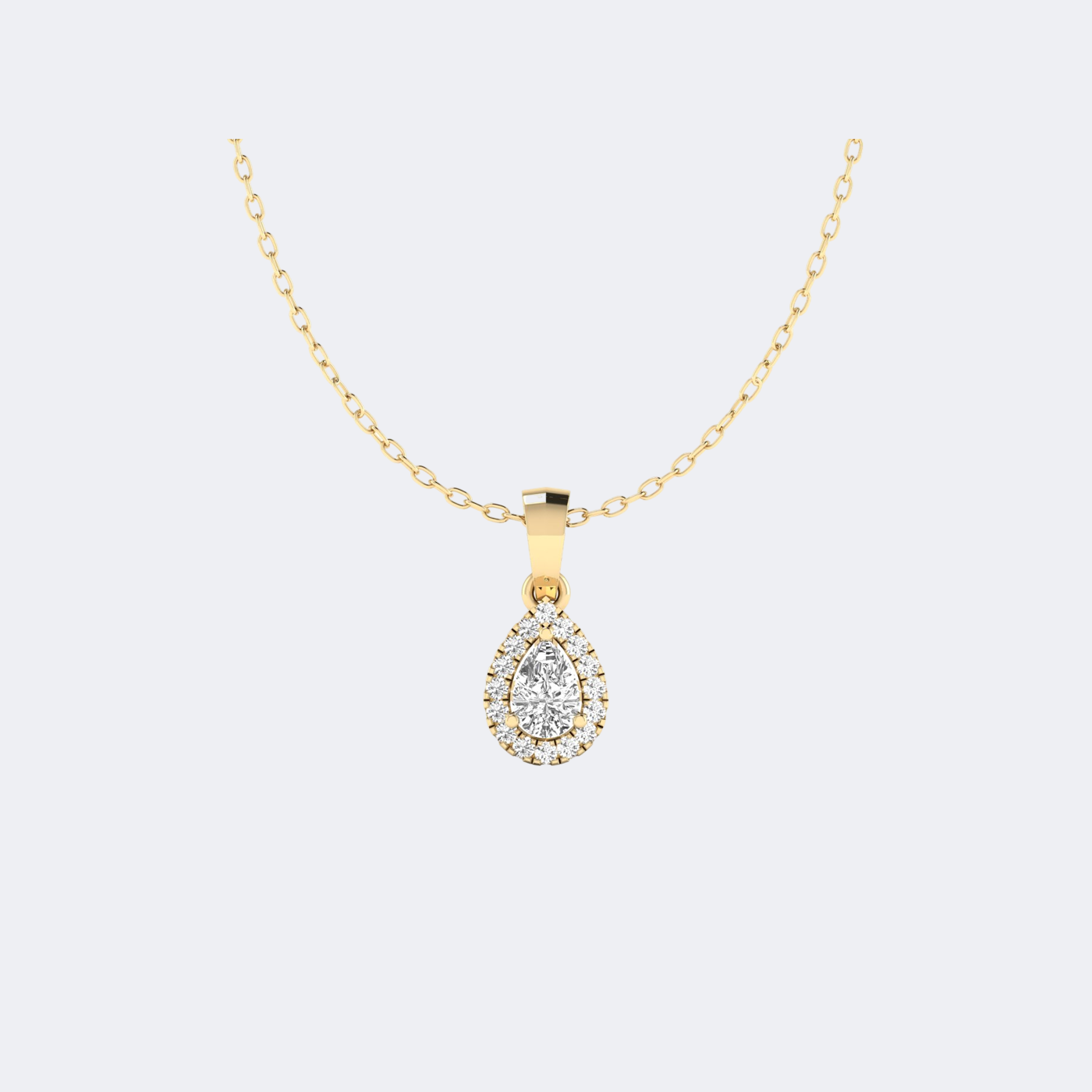 0.65CTW Round Cut Pav? Set Pear Halo Pendant Necklace