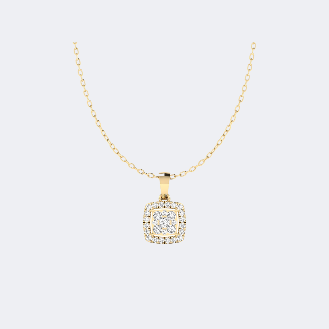 0.75CTW Round Diamond Pav? Set Square Halo Pendant Necklace