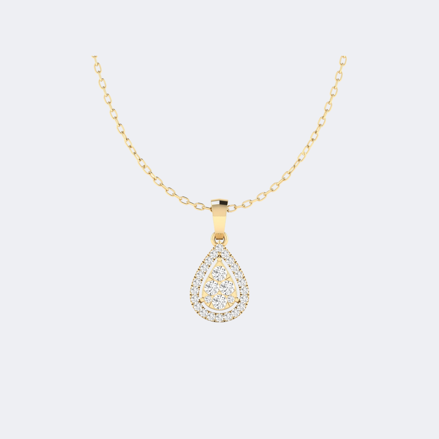 0.50CTW Round Cut Pav? Set Pear Halo Pendant Necklace