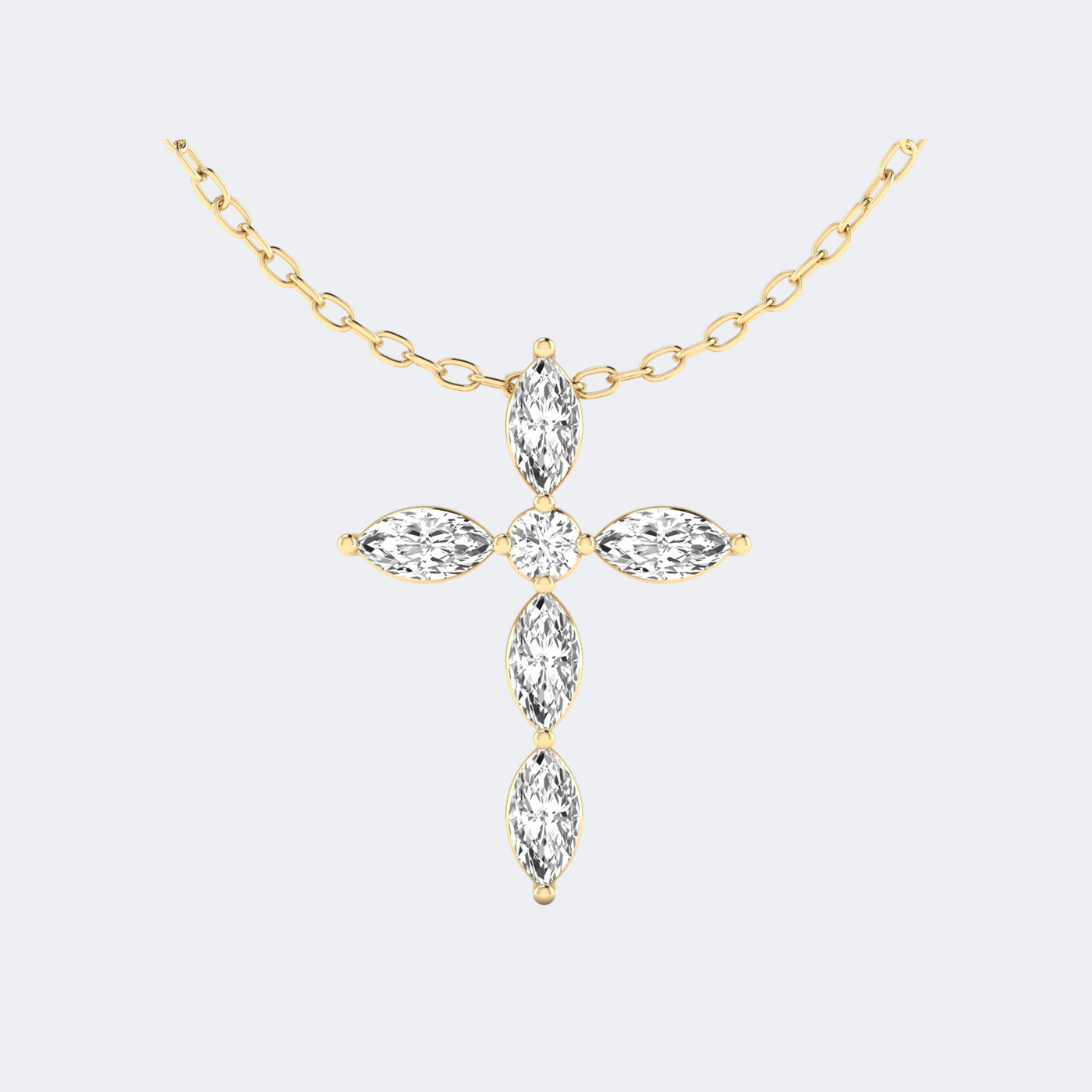 1.00CTW Marquise Round Prong Set Cluster Cross Pendant Necklace
