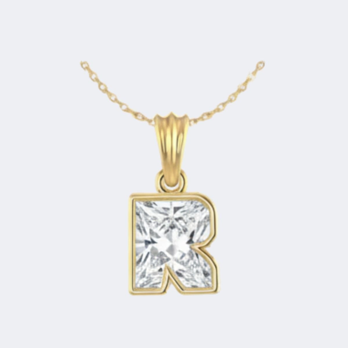 2.00CTW Letter R Bezel Set Initial Pendant Necklace