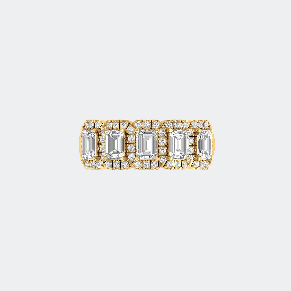 1.80CTW Emerald Round Pave Halo Set Five-Stone Band Ring