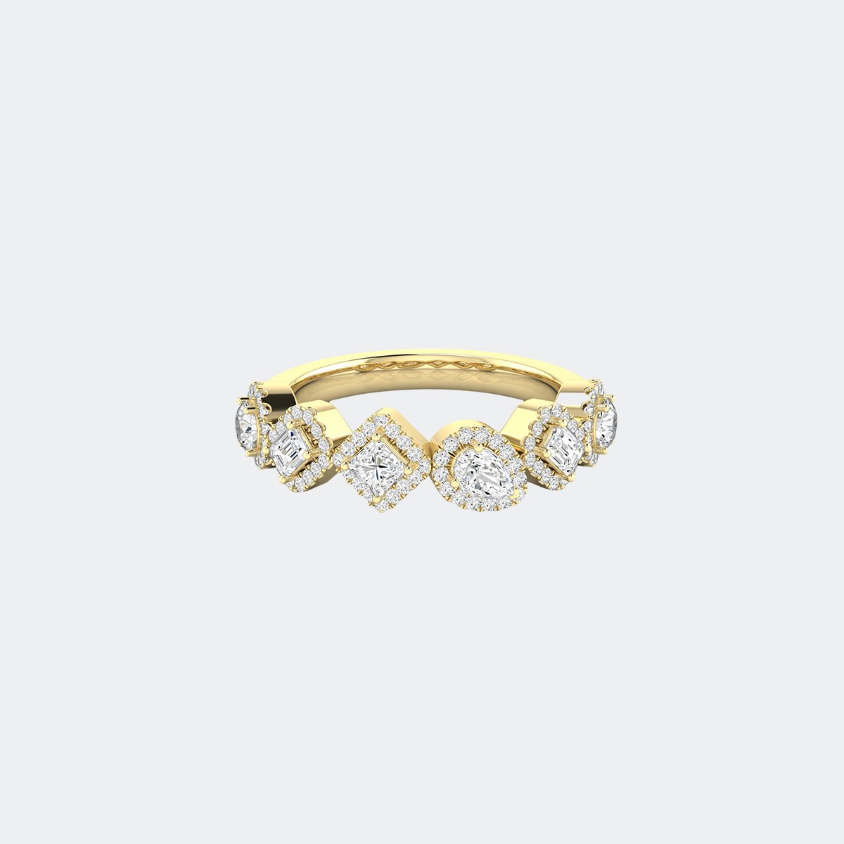 0.90CTW Mixed Shape Pave Halo Geometric Motif Ring