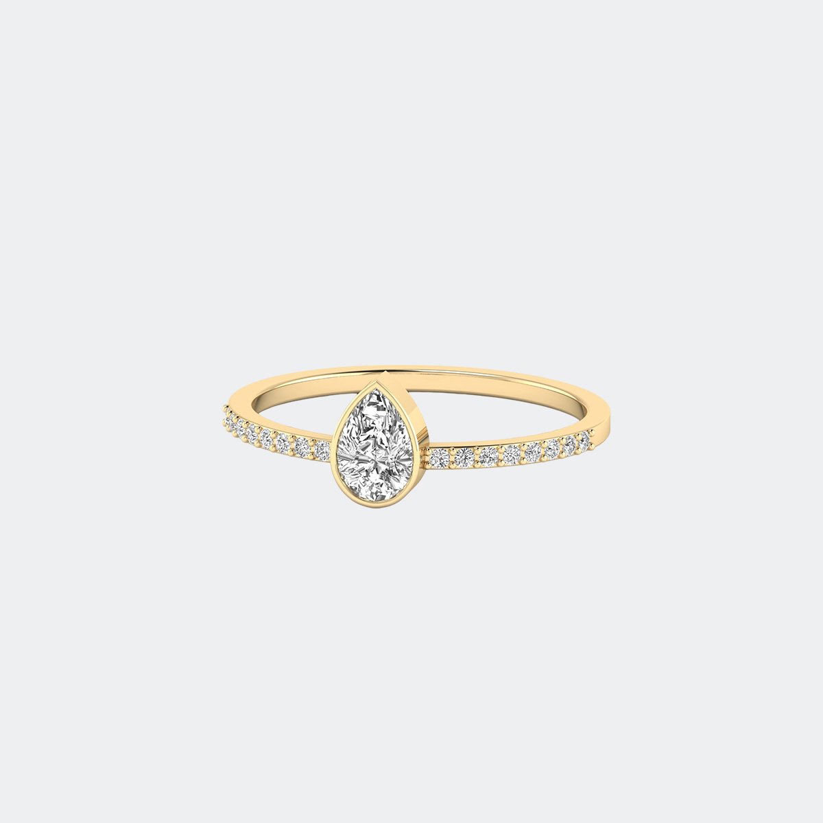 0.40CTW Pear Round Bezel Pave Solitaire Setting Minimalist Ring