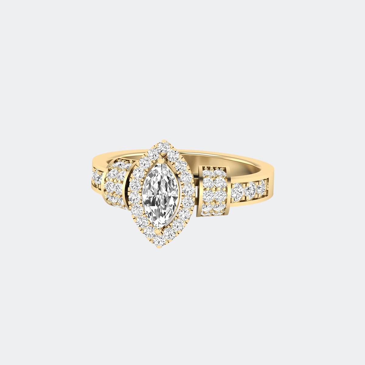 1.00CTW Marquise Solitaire Ring - Angular Halo Accent