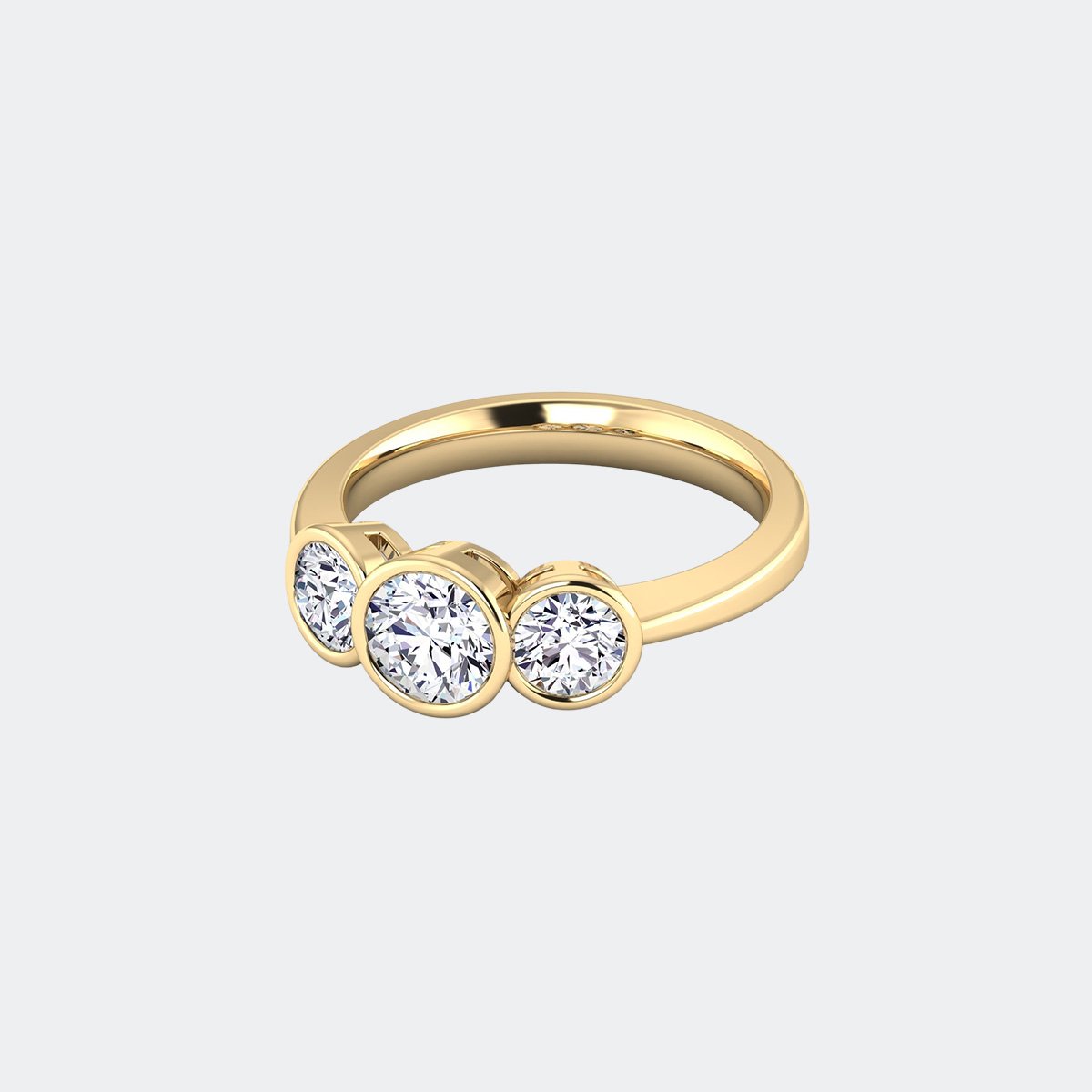 1.50CTW Three Stone Round Solitaire Bezel set Diamond Ring